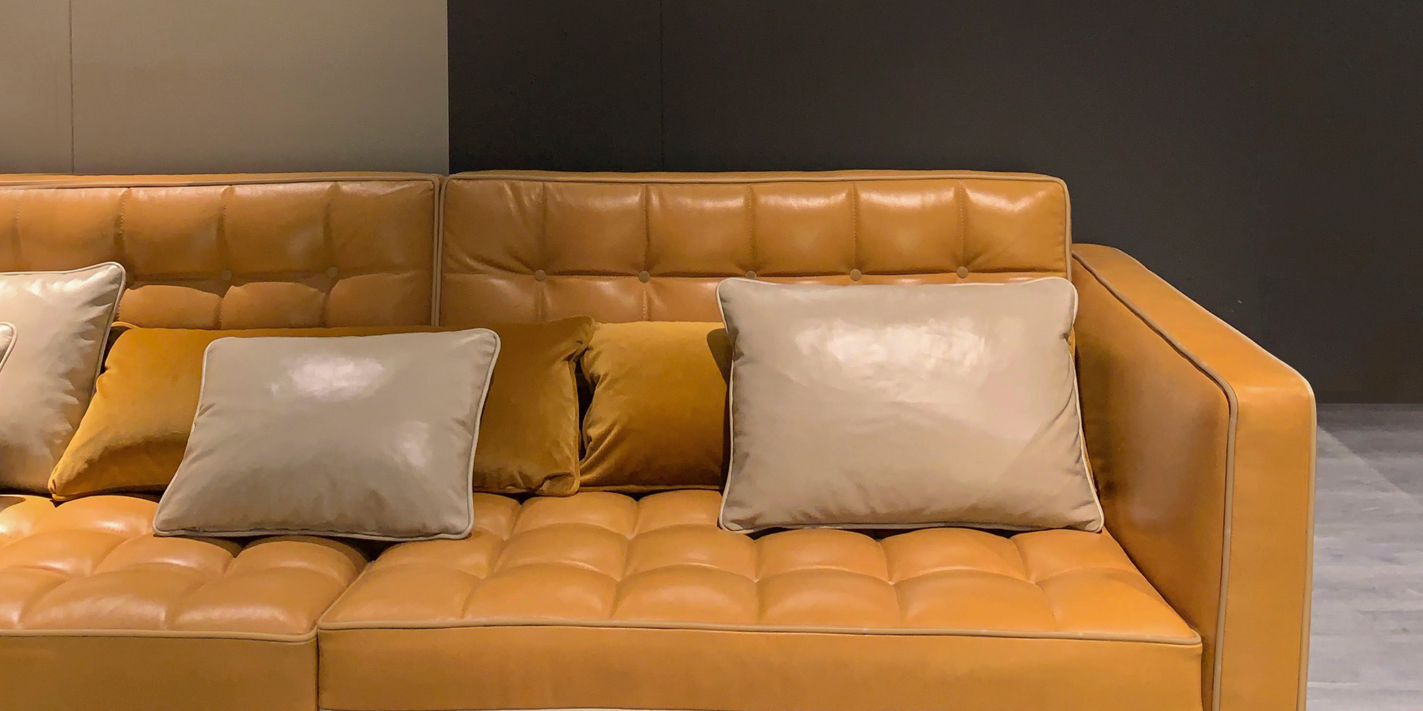 Contemporary Tan Leather Florence Knoll Sofa