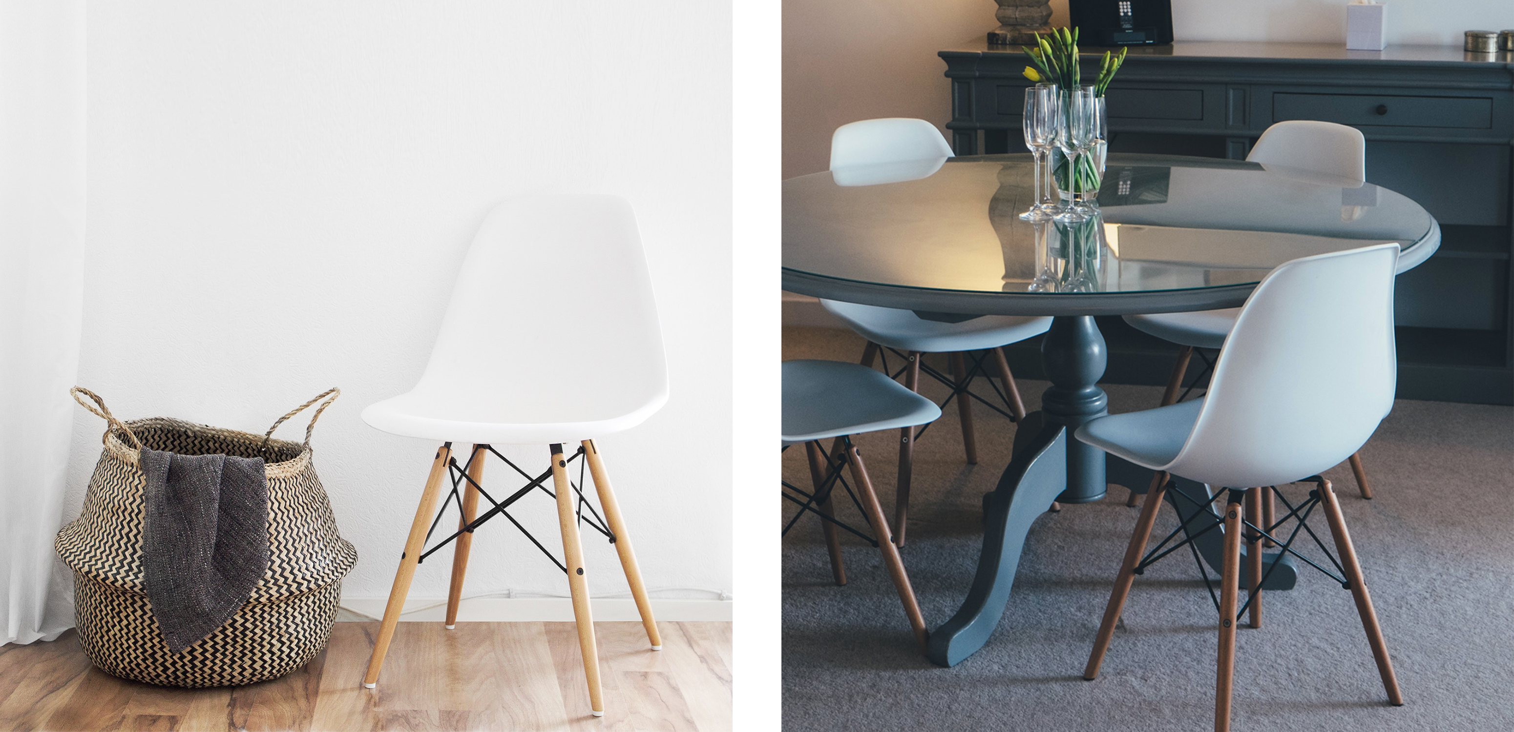 Eames DSW Chairs In White Used In Different Interiors