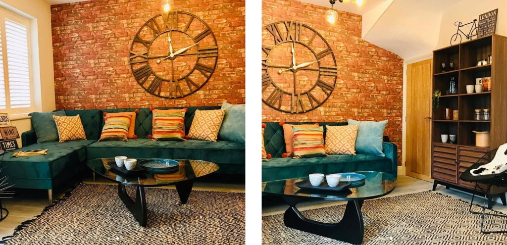 Our Noguchi Style Coffee Table & Bertoia Style Diamond Chair in a customers industrial & mid-century inspired home