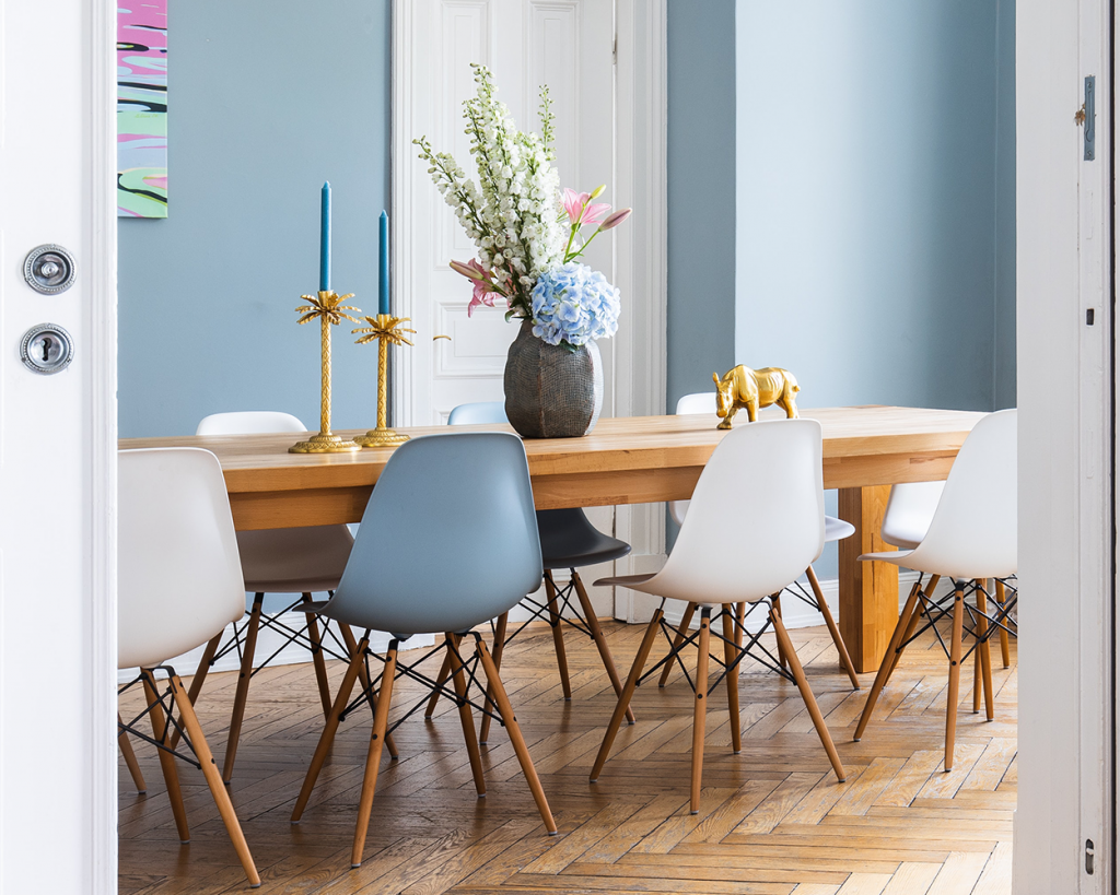 Dining room featuring DSW Chairs. Spring and Summer organic colours.