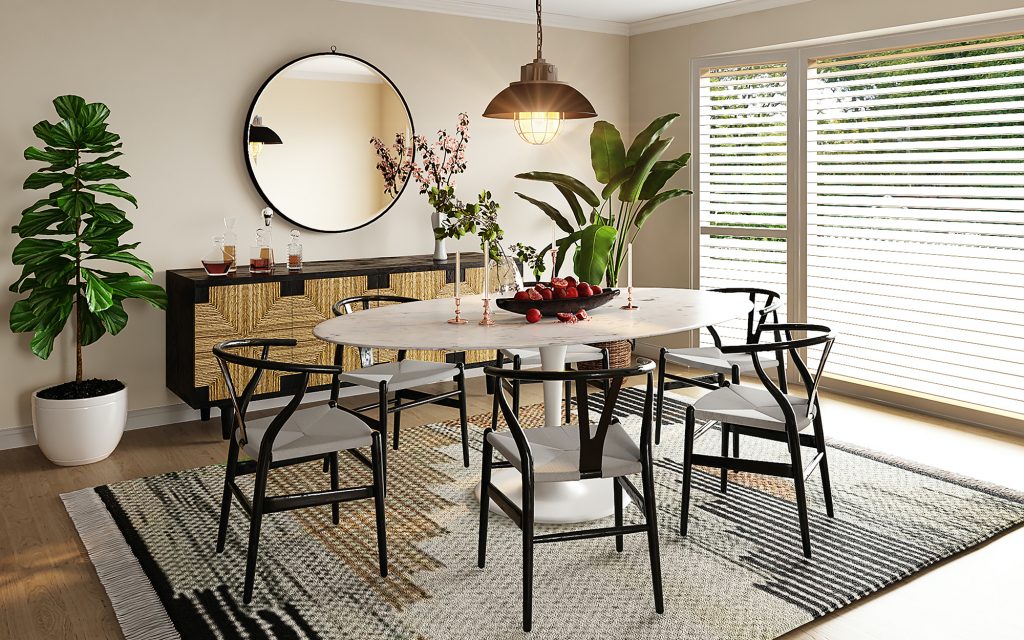 Dining room featuring an Eero Saarinen Tulip Table