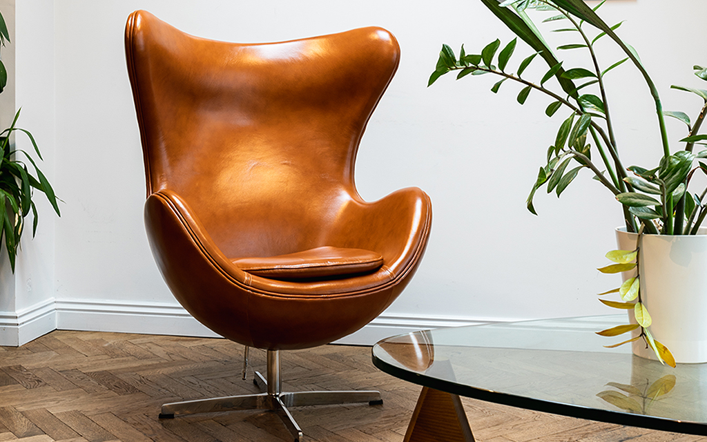 Jacobsen Egg Chair Replica from Pash Classics in Tan Brown Leather