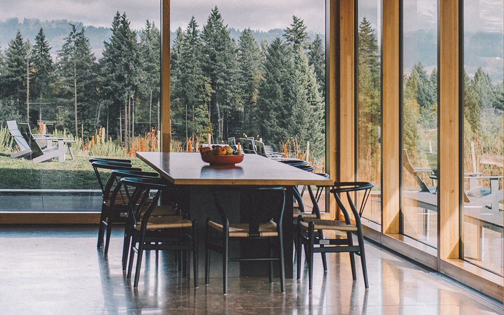 Wishbone chairs around a dining table