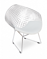 Bertoia Diamond Chair Replica - Chrome Frame and White Cushion 