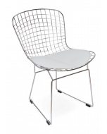 Bertoia Style Wire Side Chair - White Cushion & Chrome Frame