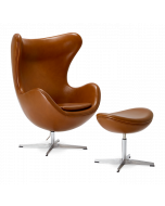 Jacobsen Egg Chair & Ottoman Replica in Tan Brown Leather