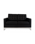 Knoll Style Two Seater Sofa - Black Leather