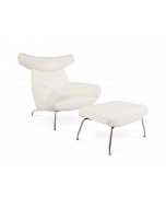 Wegner Style Ox Chair & Ottoman - White Leather