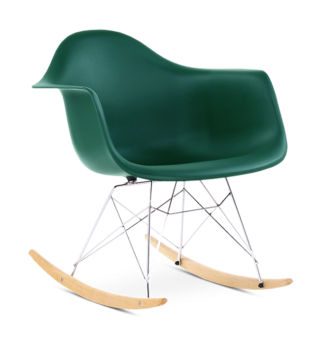 Eames Style RAR Rocking Chair - Forest Green, Chrome Legs