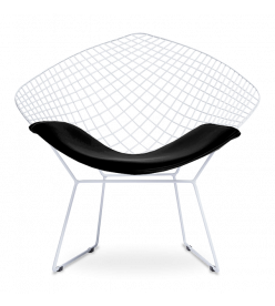 Bertoia Diamond Chair Replica with black cushion and white powder coated frame
