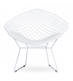 Bertoia Diamond Chair Replica with white cushion & white frame - front