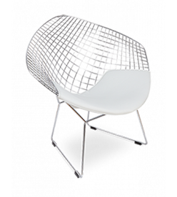 Bertoia Diamond Chair Replica - Chrome Frame and White Cushion 