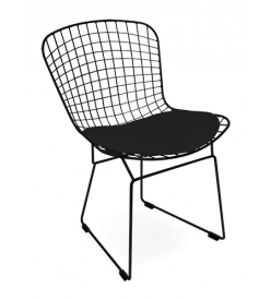Bertoia Wire Side Chair Replica with Black Frame & Black Cushion - front angle
