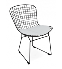 Bertoia Style Wire Side Chair - White Cushion & Black Frame