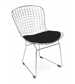 Bertoia Style Wire Side Chair - Black Cushion & Chrome Frame