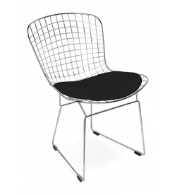 Bertoia Wire Side Chair Replica with Chrome Frame & Black Cushion - front angle