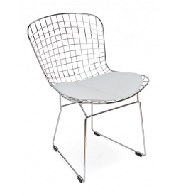 Bertoia Wire Side Chair Replica with Chrome Frame & White Cushion - front angle