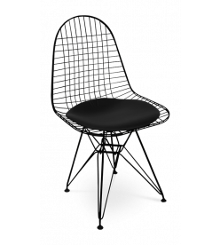 Eames Style DKR Wire Chair - Black Cushion & Black Frame