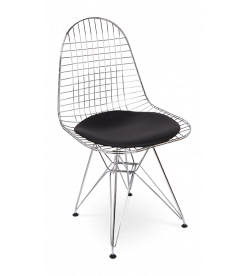 Eames Style DKR Wire Chair - Black Cushion & Chrome Frame