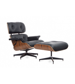 Eames Style Lounge Chair & Ottoman - Black Leather & Rosewood Veneer