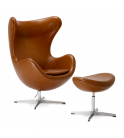 Jacobsen Egg Chair & Ottoman Replica in Tan Brown Leather