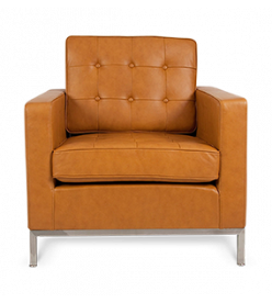Knoll Style Armchair - Tan Brown Leather