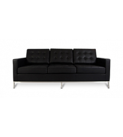 Knoll Style Three Seater Sofa - Black Leather