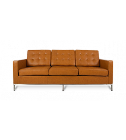 Knoll Style Three Seater Sofa - Tan Brown Leather