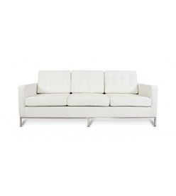 Knoll Style Three Seater Sofa - White Leather