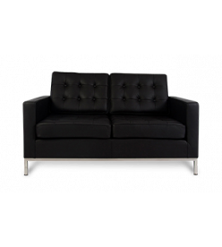 Knoll Style Two Seater Sofa - Black Leather