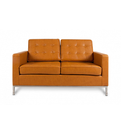 Knoll Style Two Seater Sofa - Tan Brown Leather