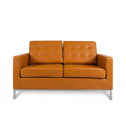 Knoll Two Seater Sofa Replica in Tan Brown Leather - front 