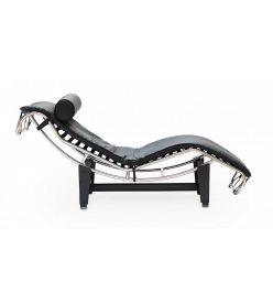 Corbusier LC4 Chaise in Black Leather - side