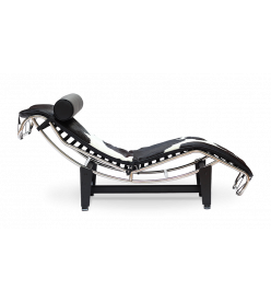 Corbusier LC4 Chaise Replica in Black & White Pony Hide - side