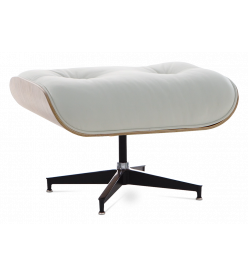 Designer Lounge Chair Ottoman Only - White Leather,  Rosewood Veneer & Black Base