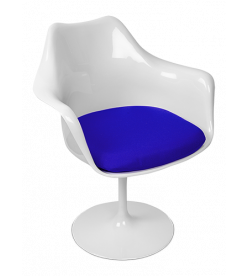 Eero Saarinen Tulip Armchair with Blue Cushion - front angle