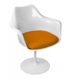 Eero Saarinen Tulip Armchair with Orange Cushion - front angle