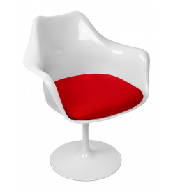Eero Saarinen Tulip Armchair with Red Cushion - front angle
