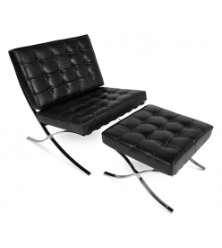 Ludwig Mies Van Der Rohe Barcelona Chair & Ottoman in Black Leather
