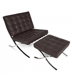Van Der Rohe Style Barcelona Chair & Ottoman - Dark Brown Leather