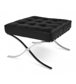 Ludwig Mies Van Der Rohe Barcelona Ottoman Replica in Black Leather - front angle
