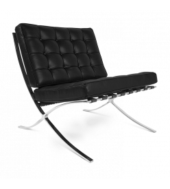 Ludwig Mies Van der Rohe Barcelona Chair Replica - Black Leather Front Angle