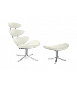 Volther Corona Chair & Ottoman Replica in White Leather - front angle