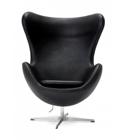 Wingback Curvaceous Armchair in Black Leather - front