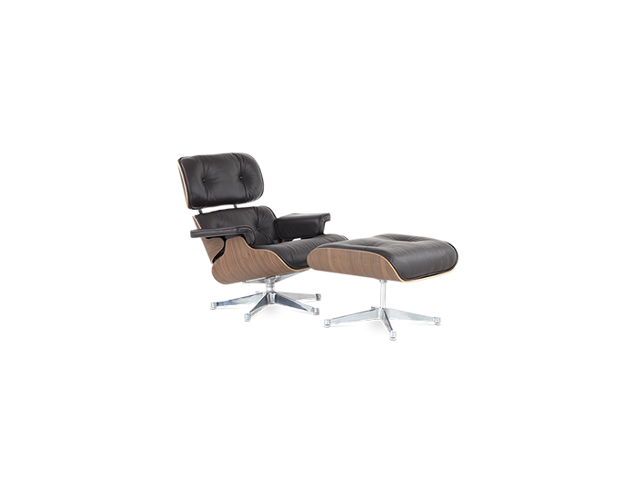 Eames Lounge Chair Ottoman Replica in Brown Leather Walnut