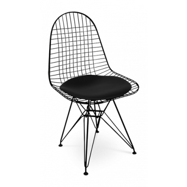 Eames Style DKR Wire Chair - Black Cushion & Black Frame