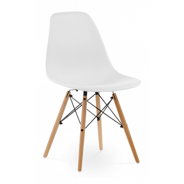 Eames Style DSW Chair - White & Beech Legs