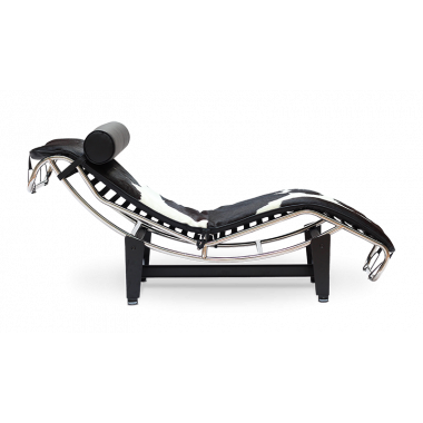 Corbusier Style LC4 Chaise - Black & White Pony Hide