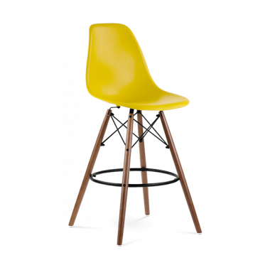 Eames Style Eiffel Bar Stool - Mustard & Walnut Legs