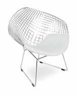 Bertoia Diamond Chair Replica - Chrome Frame and White Cushion 